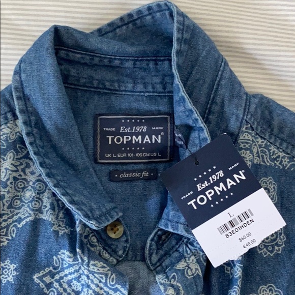 NWT Topman Denim Pattern Shirt - Picture 2 of 3